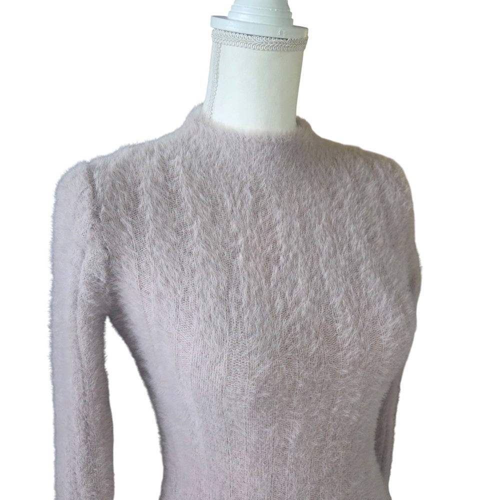 Akira Fuzzy Eyelash Knit Sweater Dress Mauve Taupe Mock Neck Long Sleeve Small